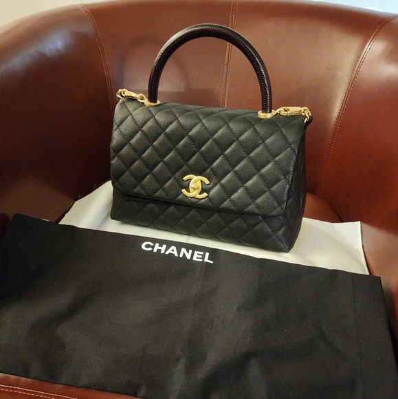 Chanel Black Caviar Lizard Coco Handle Small Flap Bag - Picture 2 of 14